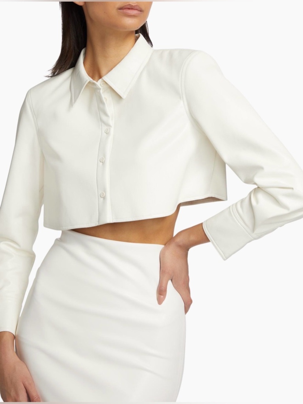 Alice + Olivia Leon Crop Faux Leather Shirt - Picture 10 of 12